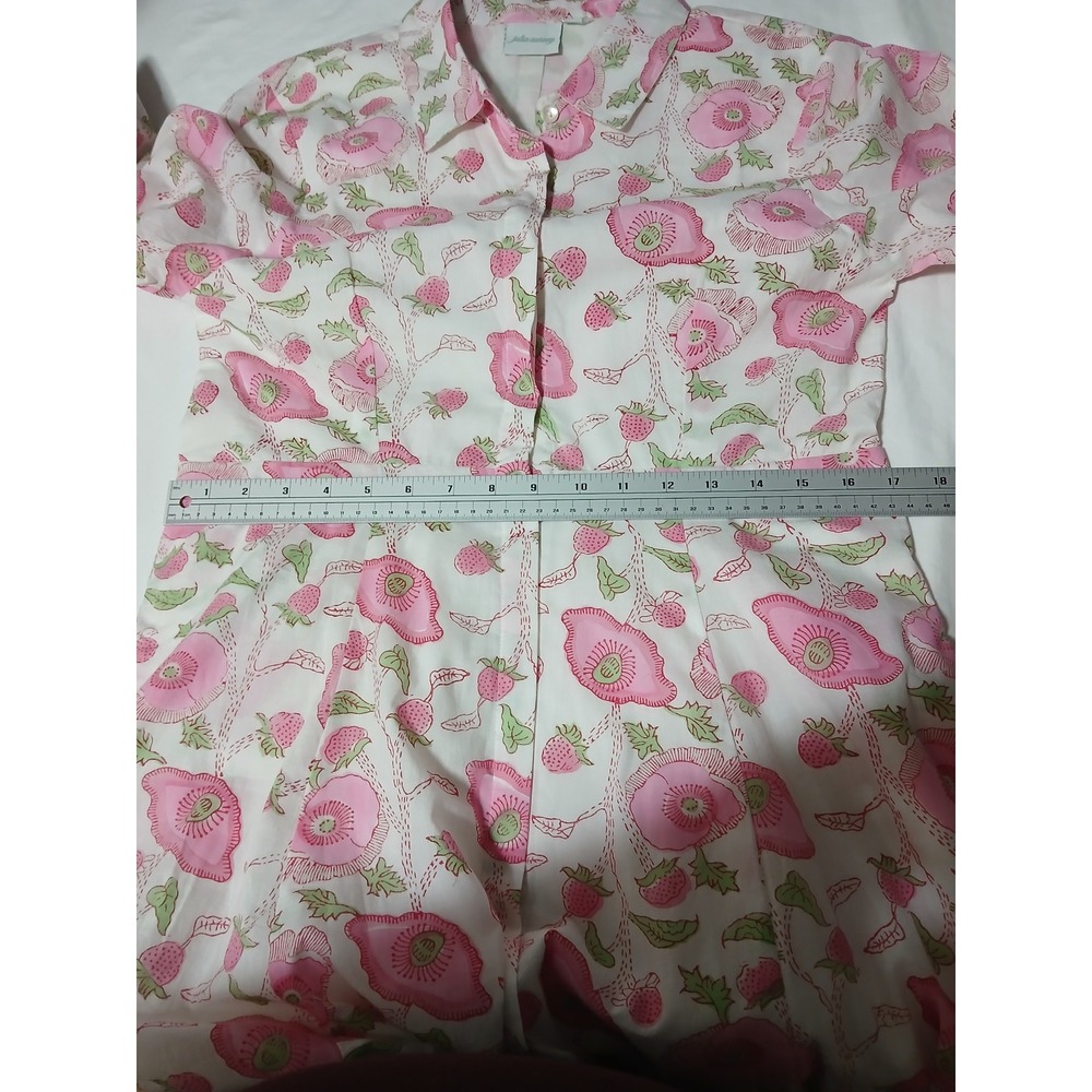 Julia Amory Pink Poppy Strawberry Block Print Cotton Shirt Dress Maxi Medium NWT - Picture 9 of 14
